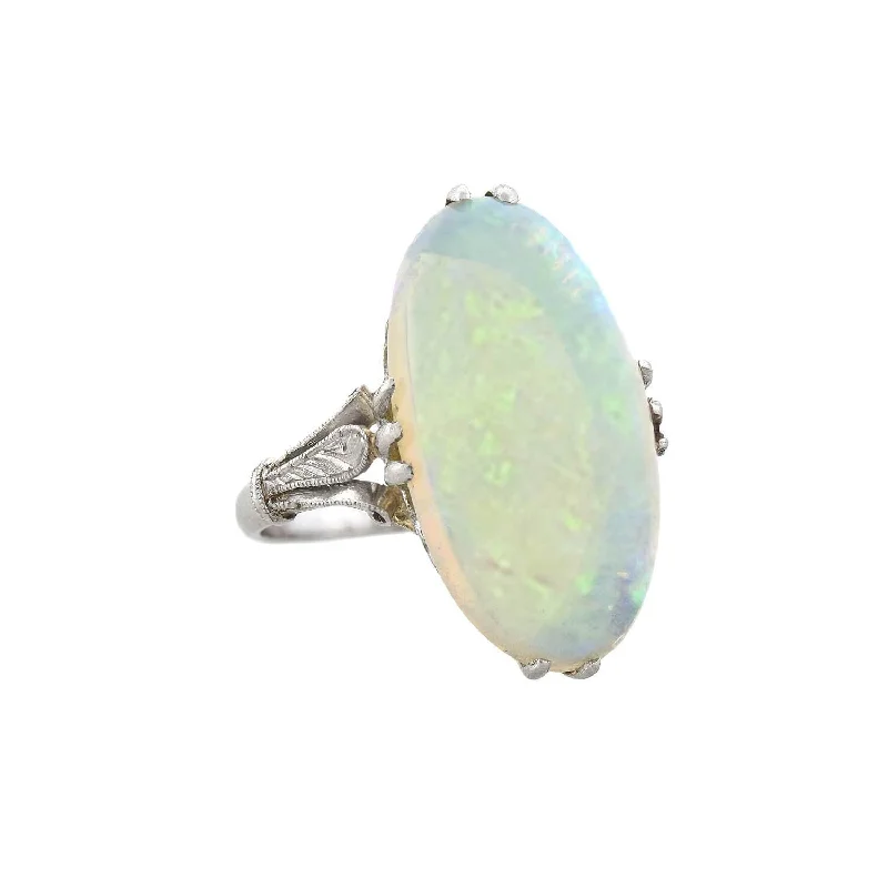 Art Deco Platinum Welo Opal Ring 7.25ctw