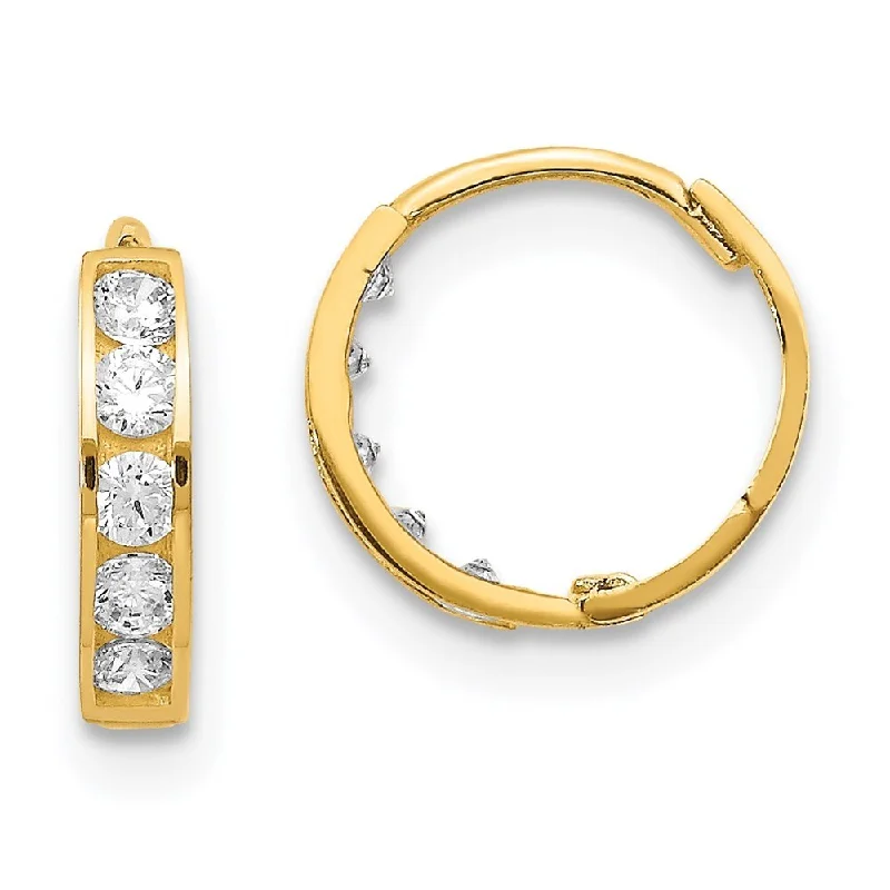 14k Yellow Gold Cubic Zirconia Hinged Hoop Earrings (L-9 mm, W-10 mm)