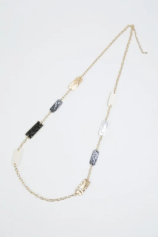 Contrast Colour Long Gold Necklace