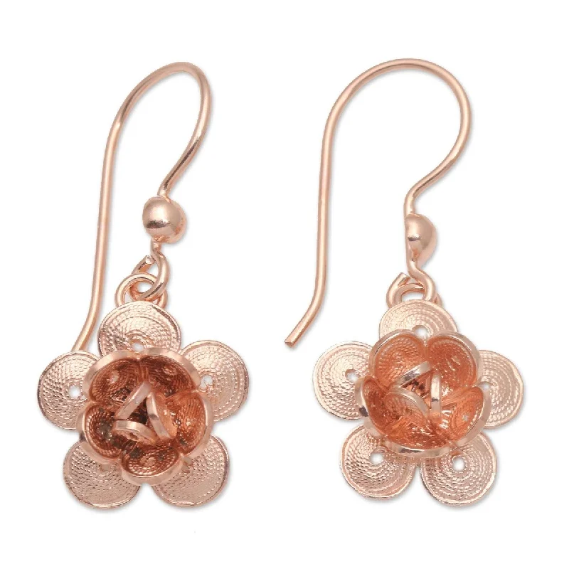 NOVICA Lucky Blossom, Rose gold plated filigree dangle earrings - 1.3L*0.6W