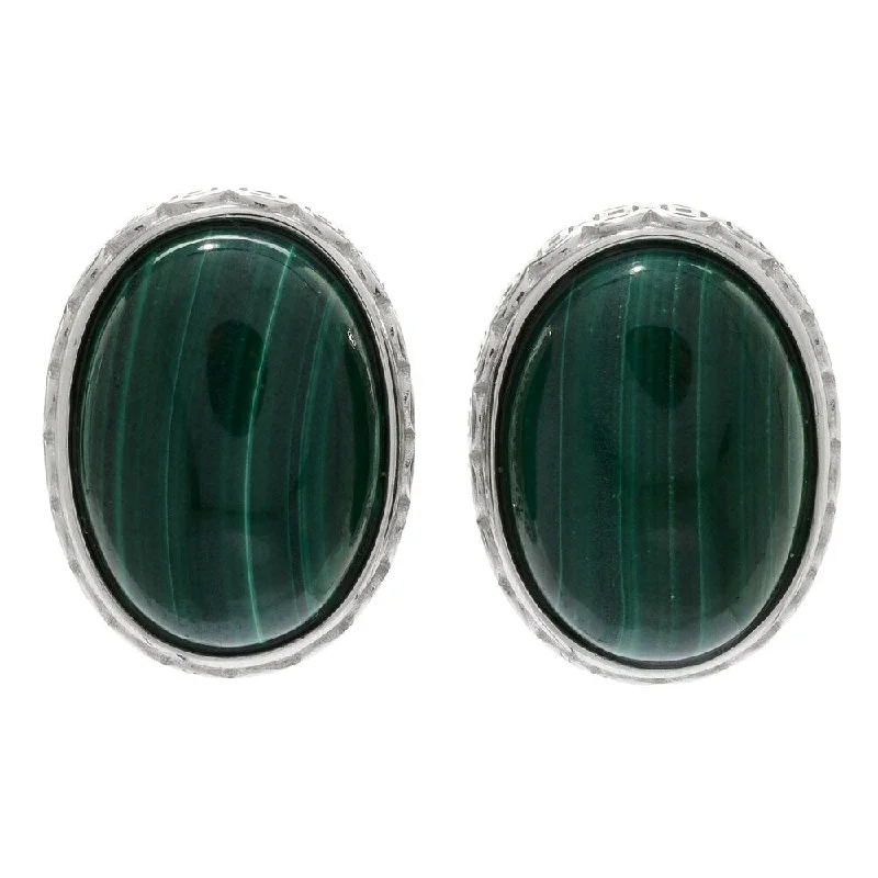 Sterling Silver 18 x 13mm Melachite Stud Earrings w/ Omega Backs