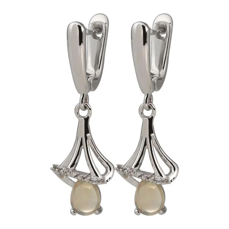 925 Sterling Silver Ethiopian Opal and White Natural Zircon Dangle Earrings