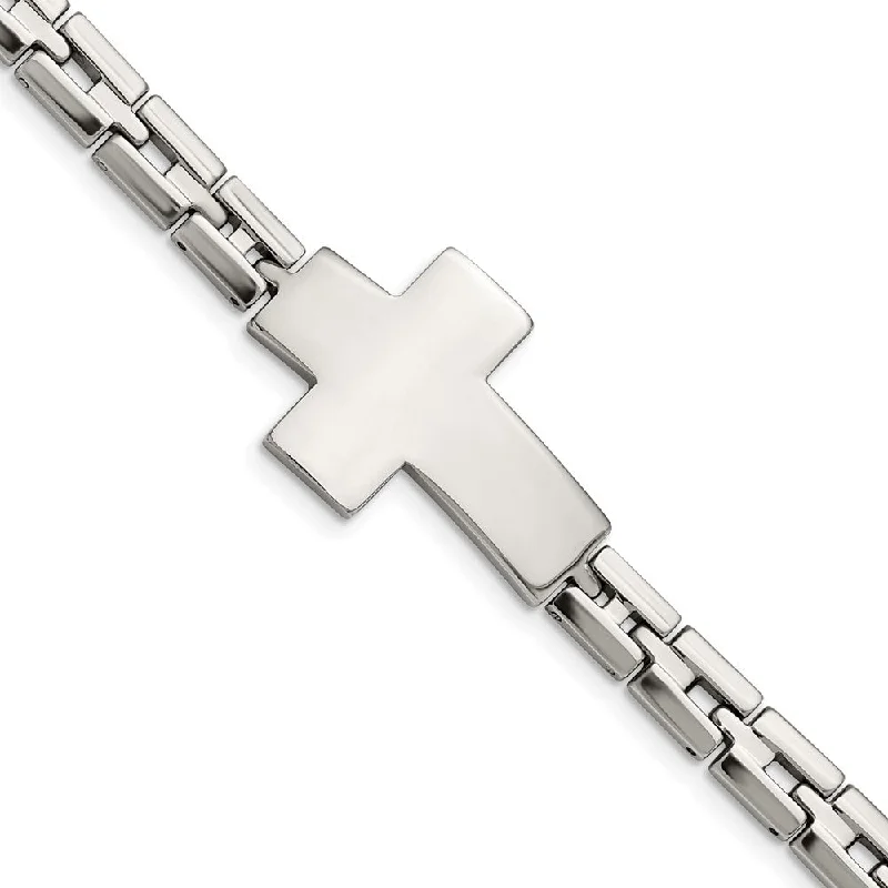 Men's Stainless Steel Polished Cross Link Bracelet, 8 Inch