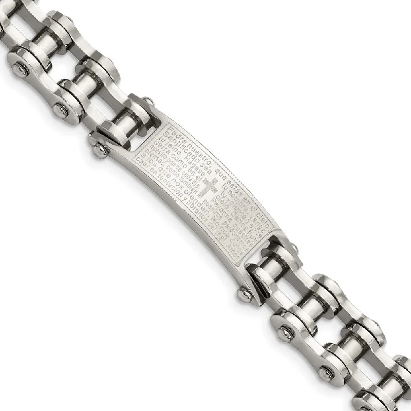 Men's Stainless Steel Spanish Lord's Prayer I.D. Link Bracelet, 9 Inch