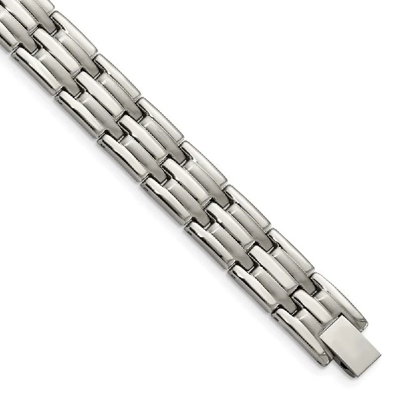 Men's Stainless Steel Brushed and Polished 11mm Bracelet, 8.5 Inch