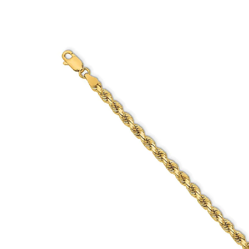 3.75mm 14k Yellow Gold, Solid Diamond Cut Rope Chain Bracelet