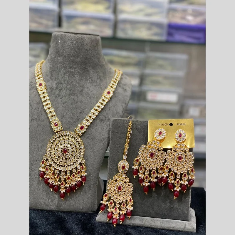 Hira Collections Gold Plated Kundan Stone And Beads Necklace Set