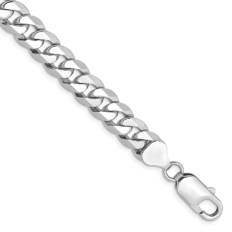 Men's 8mm 14k White Gold Solid Beveled Curb Chain Bracelet