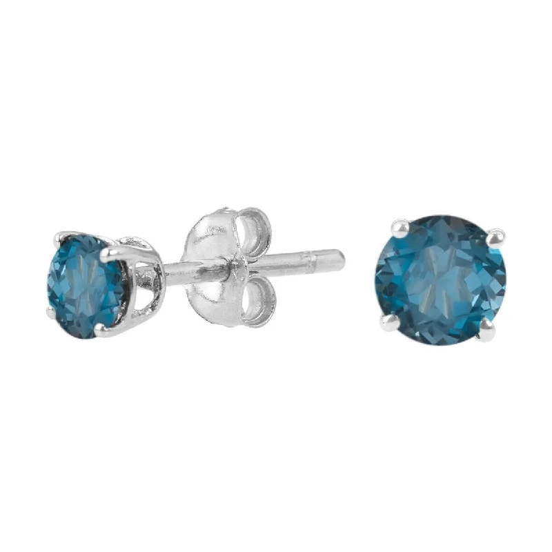 Sterling Silver Round 4mm London Blue Topaz Stud Earrings