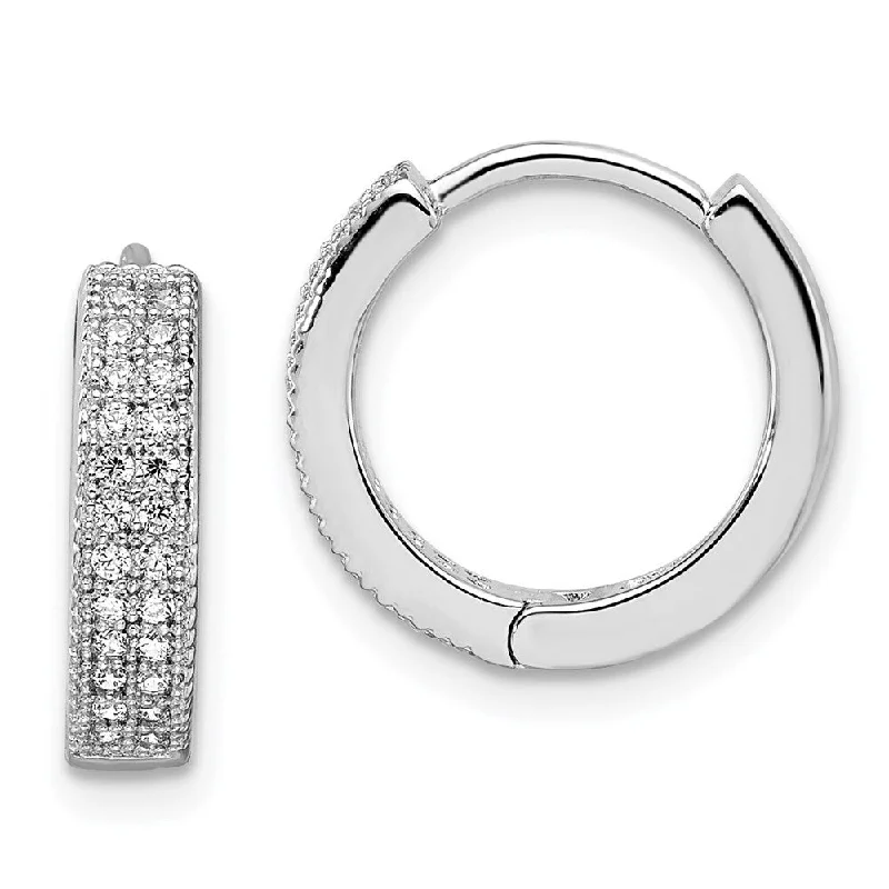 925 Sterling Silver Cubic Zirconia Hinged Hoop Earrings (L-10 mm, W-3 mm)