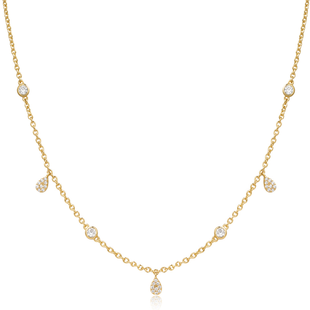 14K Gold Plated Dainty CZ Station Choker Necklace