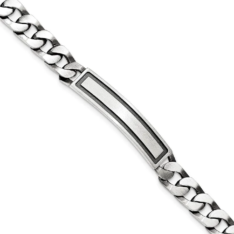 Men's Sterling Silver 9mm Antiqued Satin Curb Link I.D. Bracelet