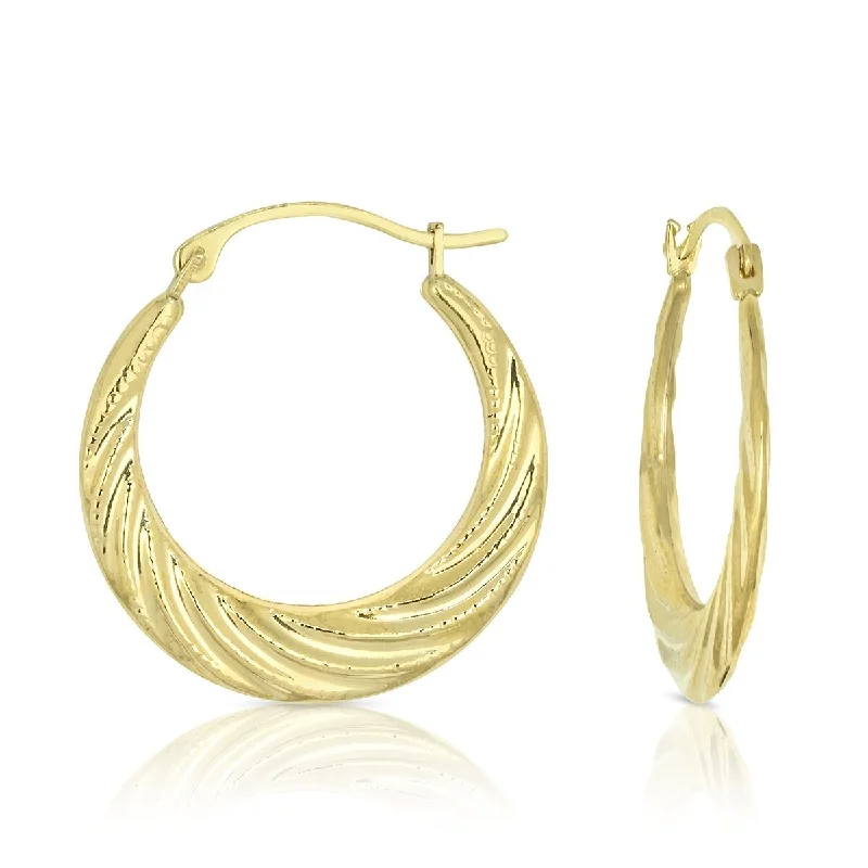 10k Yellow Gold Textured Graduated Twist Hoop Earrings