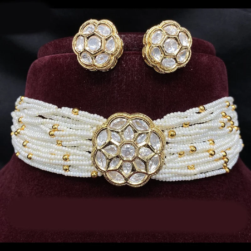 Amoliya Jewels Gold Plated Polki Kundan Stone And Pearls Choker Necklace Set