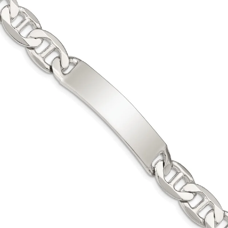 Men's 10mm Sterling Silver Polished Anchor Link I.D. Bracelet