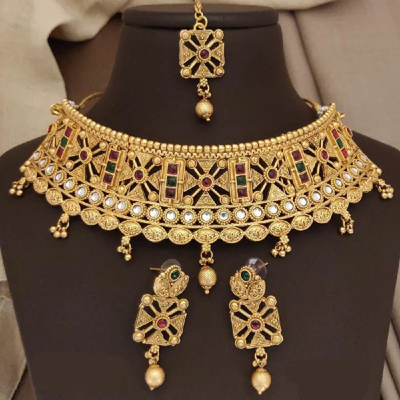 FS Collection Gold Plated Pota Choker Necklace Set