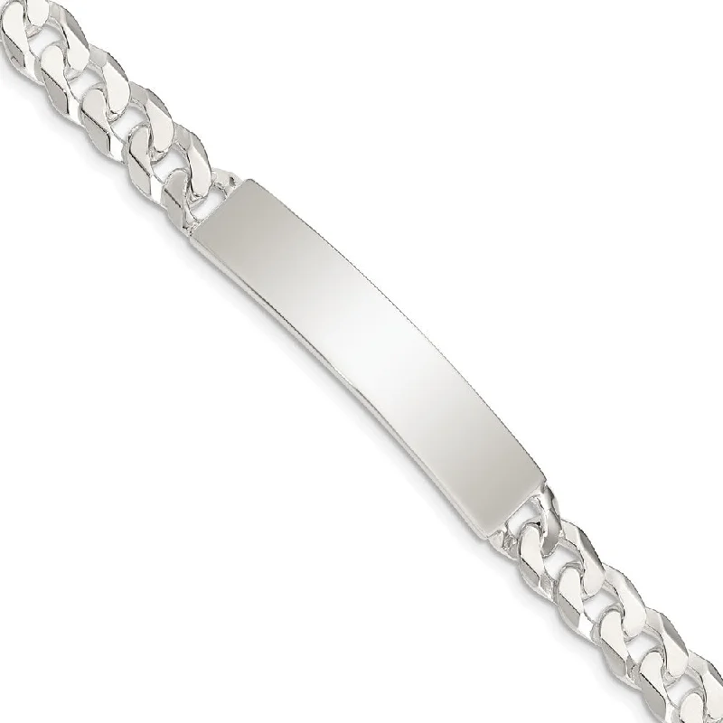 Men's 8mm Sterling Silver Polished Engravable Curb Link I.D. Bracelet