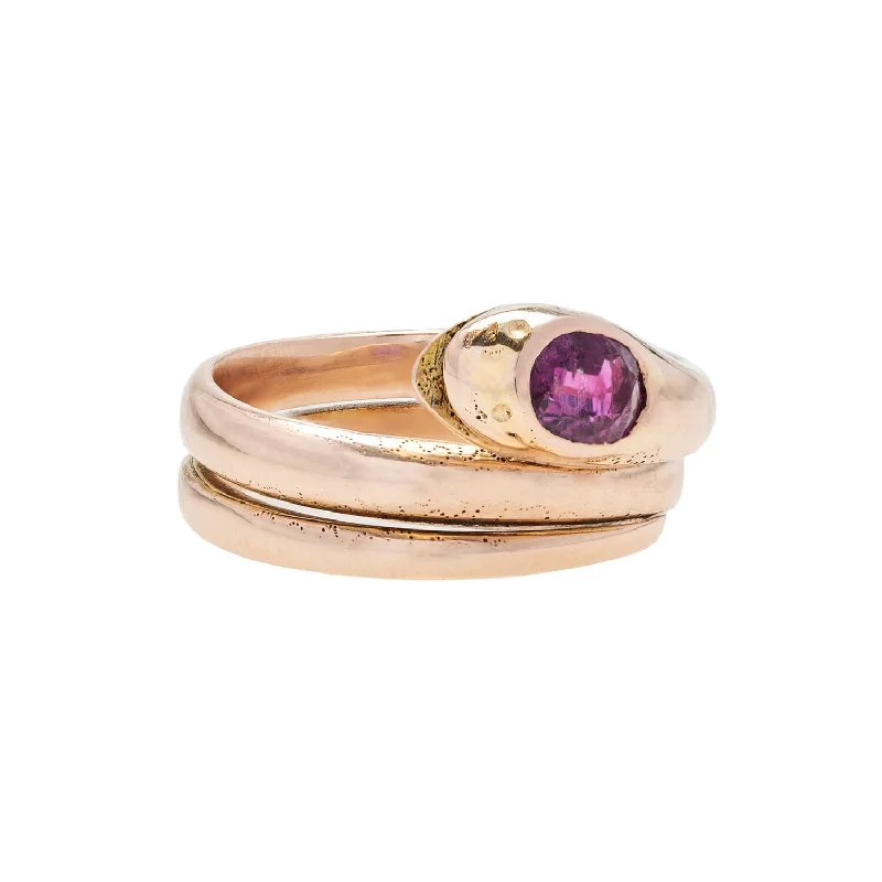 Victorian 14kt Rose Gold + Ruby Snake Ring 0.85ctw