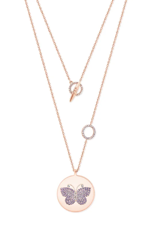 Butterfly Disc Pendant in Rose Gold