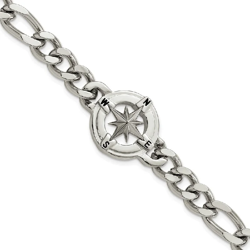 Men's Stainless Steel 20mm Compass Figaro Link Bracelet, 8.75 Inch