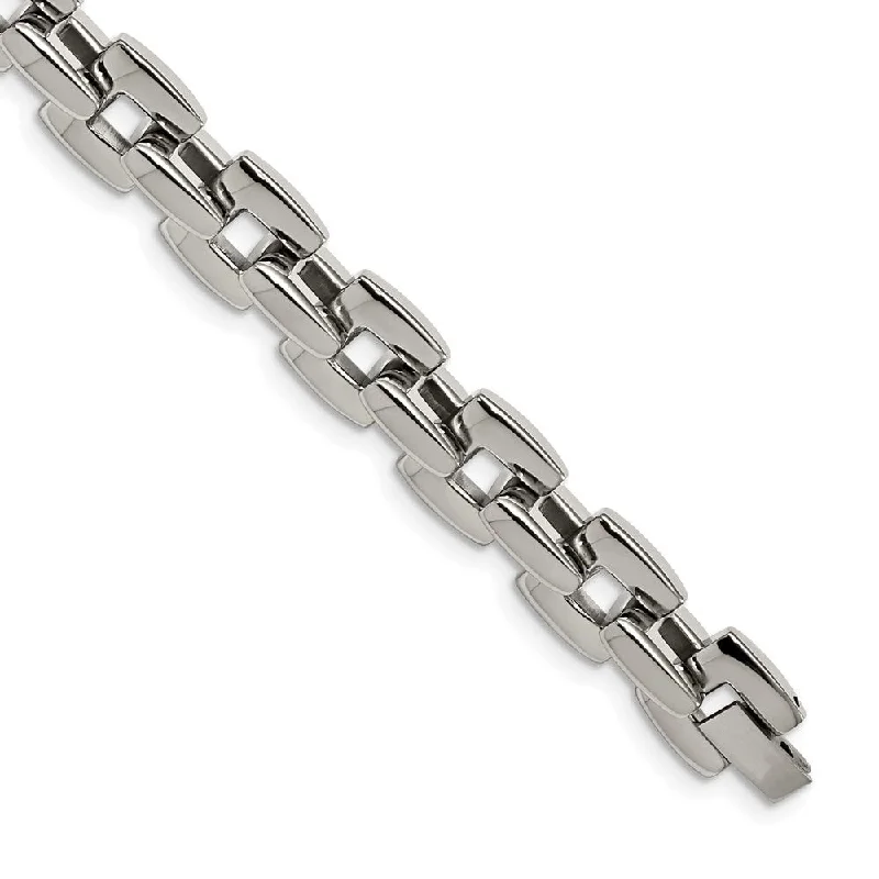 Men's Stainless Steel Polished 10mm Square Link Chain Bracelet, 9 Inch