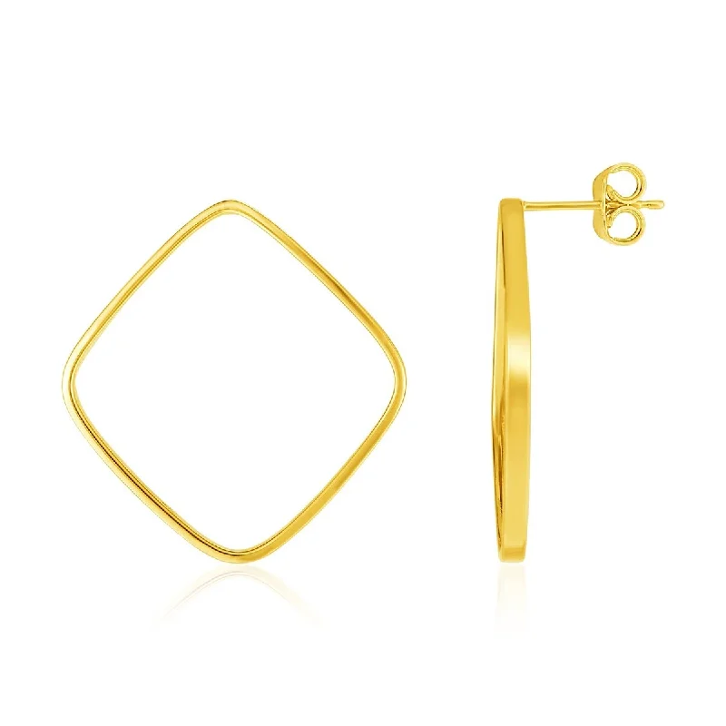 14k Yellow Gold Polished Open Square Post Earrings