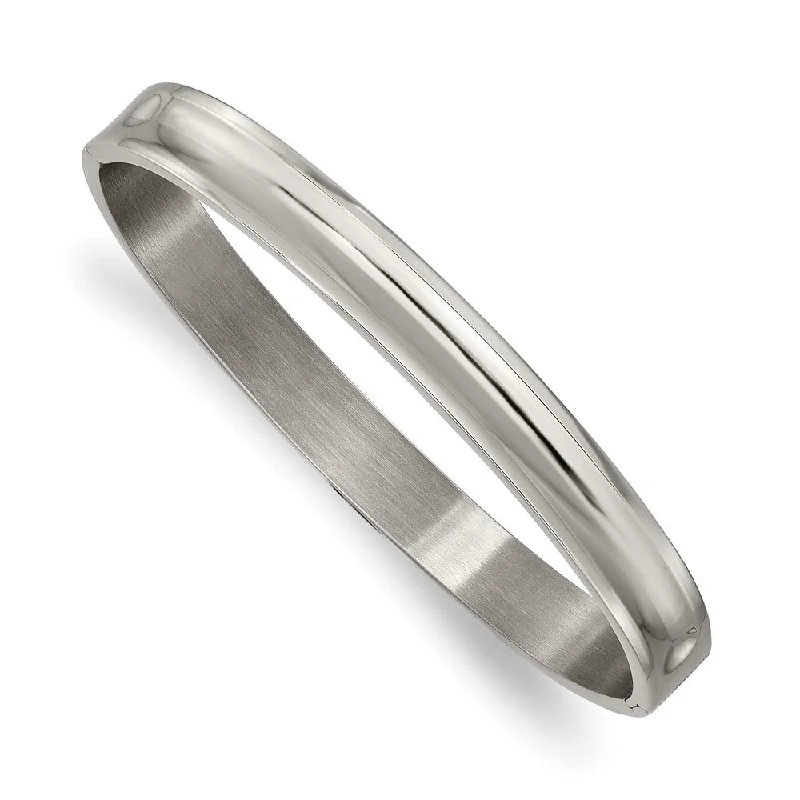 8mm Titanium Polished Concaved Hinged Bangle Bracelet, 7 Inch