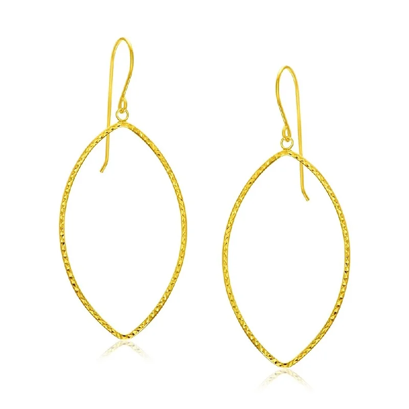 14k Yellow Gold Diamond Cut Texture Marquise Shape Earrings