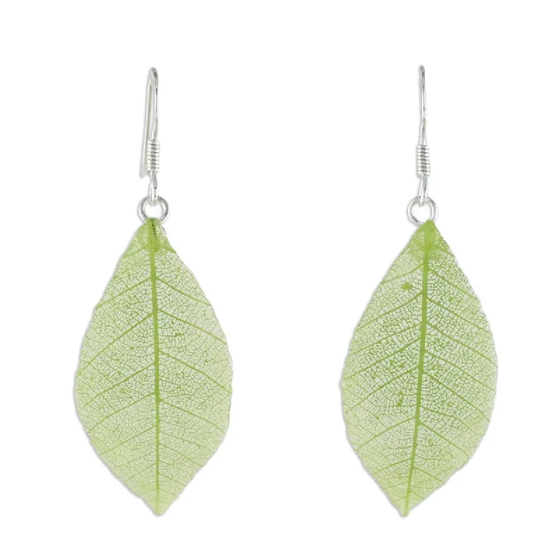 NOVICA Stunning Nature in Sap Green, Natural leaf dangle earrings - 2.2*0.8