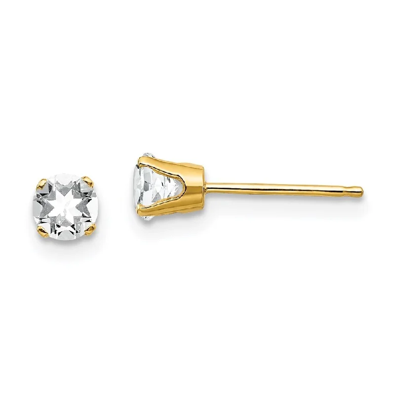 14k Yellow Gold April White Gemstone Stud Earrings (L-4 mm, W-4 mm)