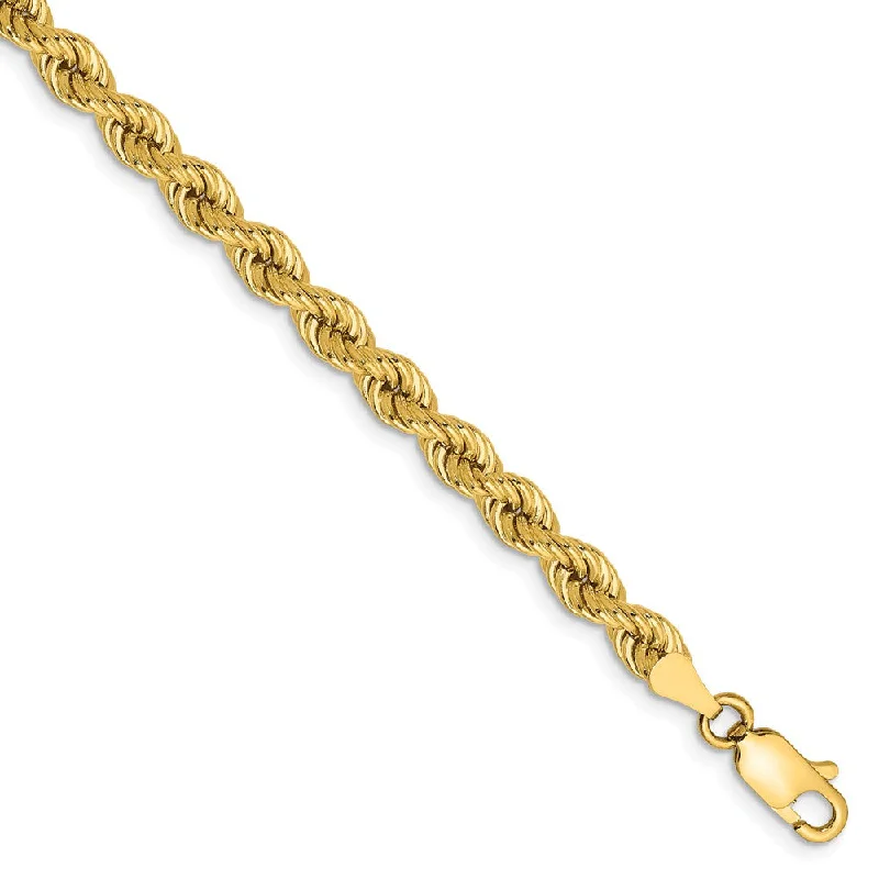 4mm, 14k Yellow Gold, Handmade Solid Rope Chain Bracelet