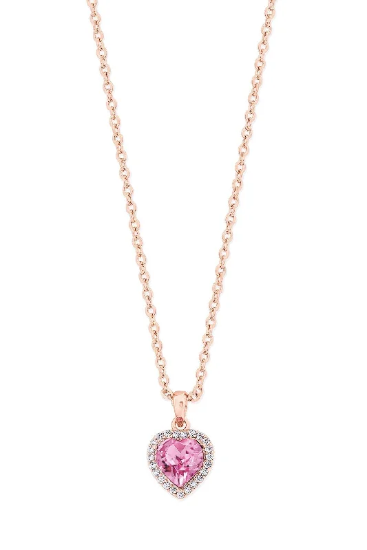 Pink Heart Drop Pendant in Rose Gold