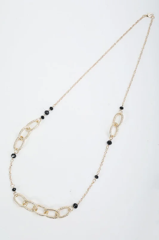 Black & Gold Link Long Necklace