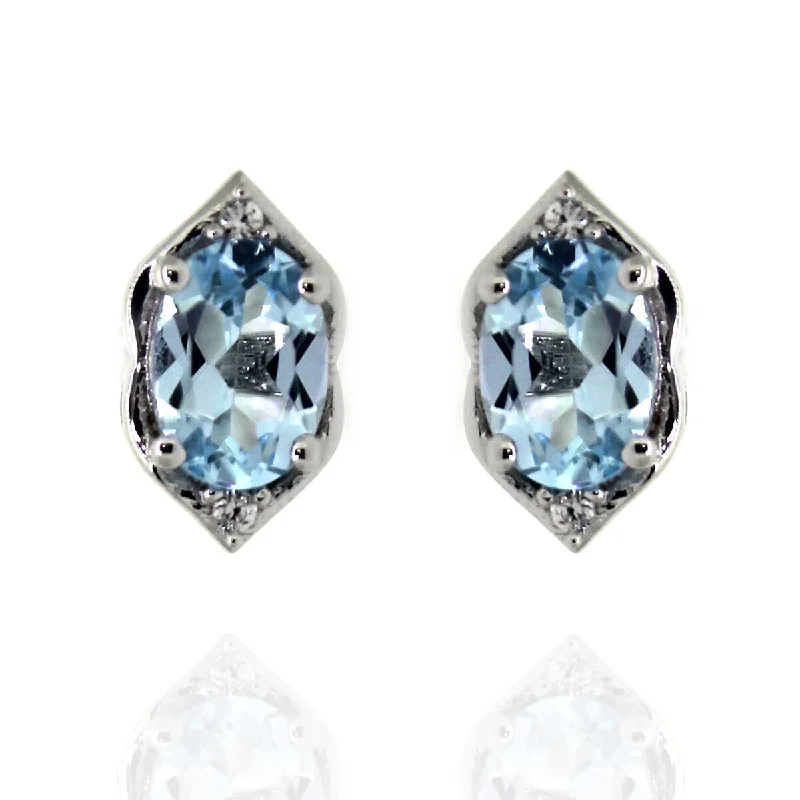 925 Sterling Silver Sky Blue Topaz and White Natural Zircon Earrings