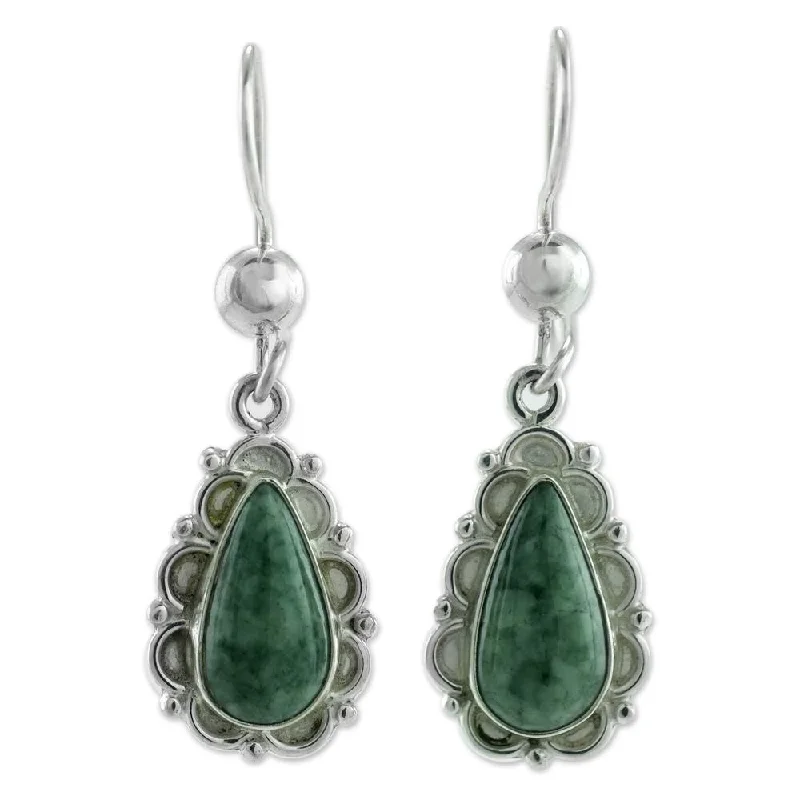 Handmade Sterling Silver 'Blossoming Dew' Jade Earrings (Guatemala)