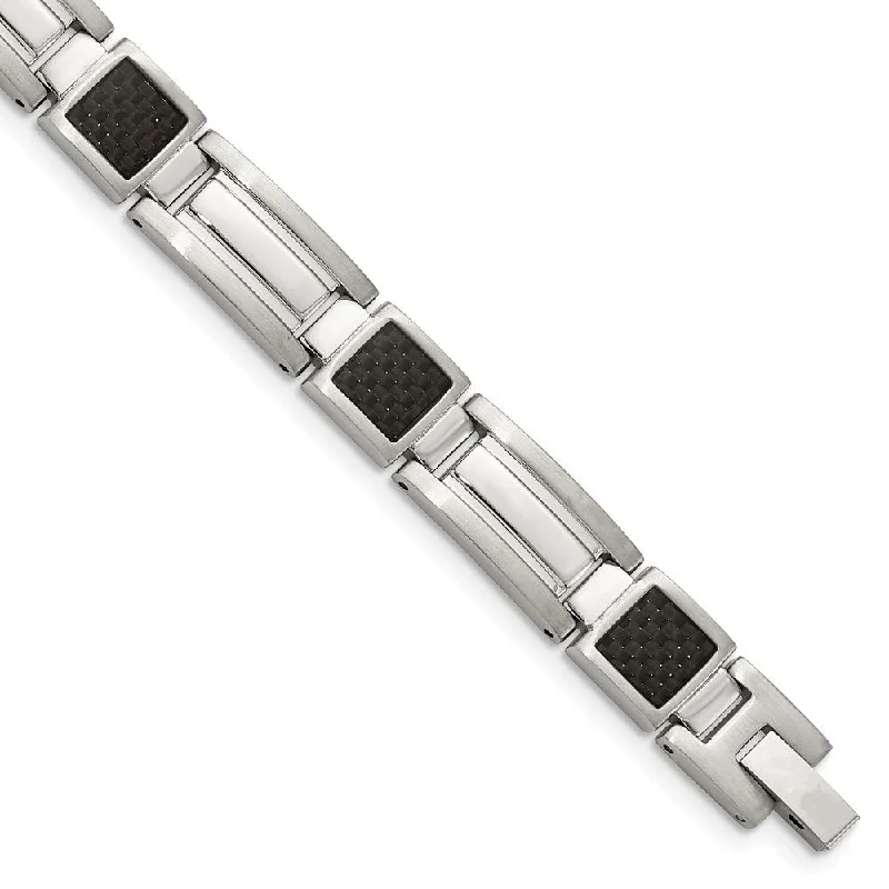 Men's Stainless Steel Carbon Fiber Link Bracelet, 8.75 Inch