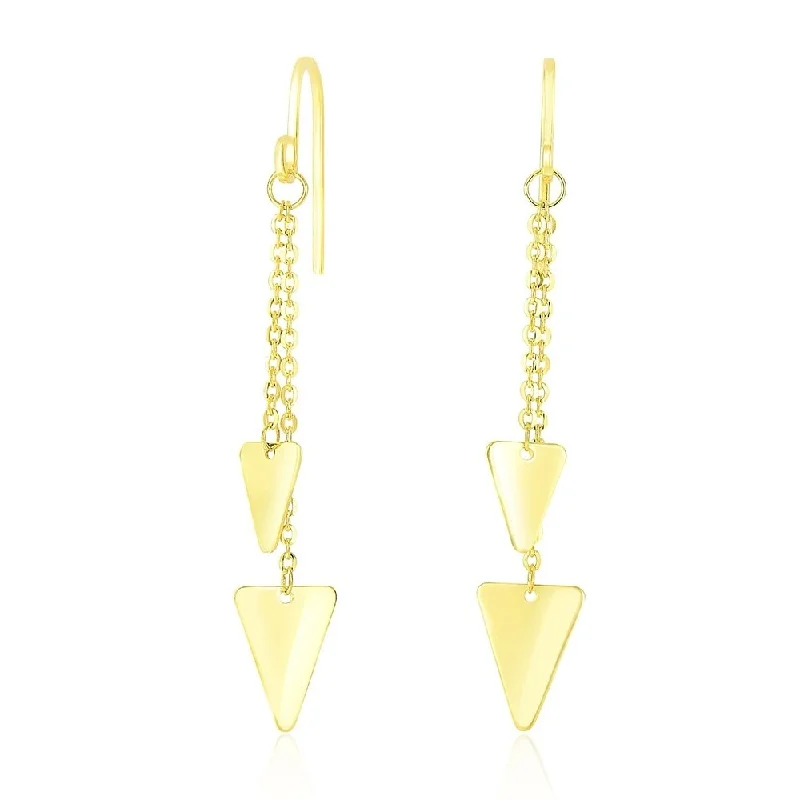 14k Yellow Gold Two-Size Triangle Motif Chain Dangling Earrings