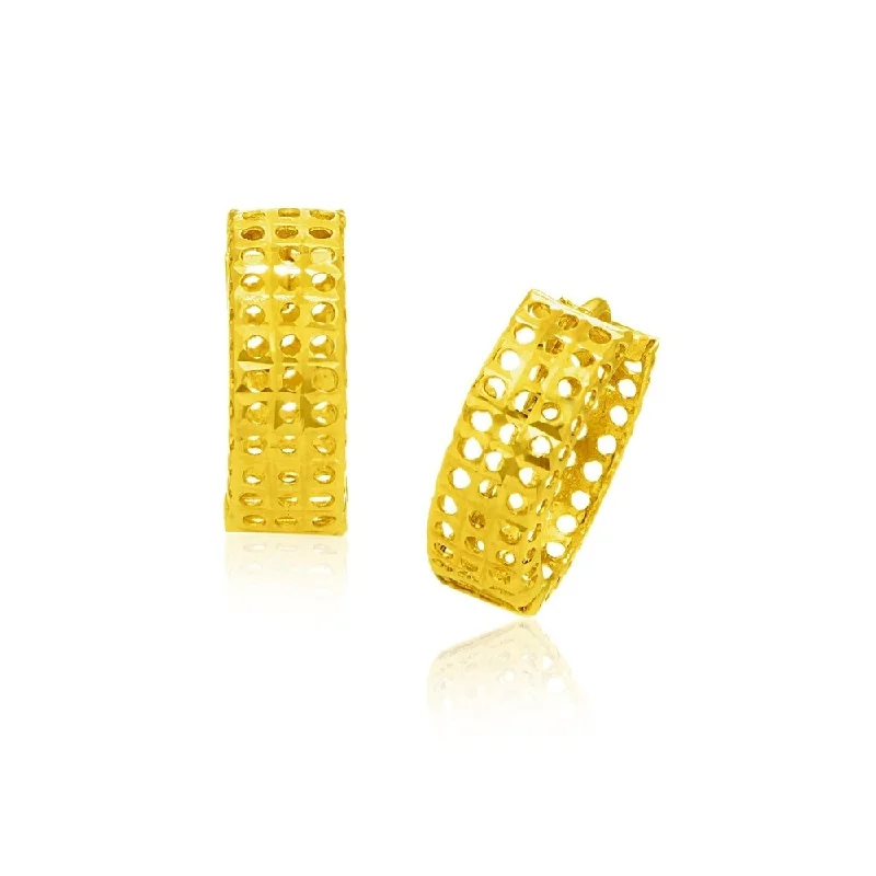 14k Yellow Gold Hinged Mesh Snuggable Earrings