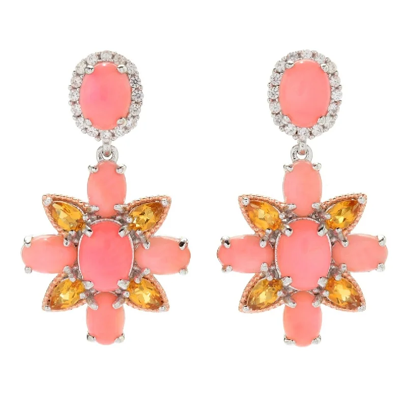 Dallas Prince Designs 1.5" Bamboo Coral, White Zircon & Citrine Flower Drop Earrings.