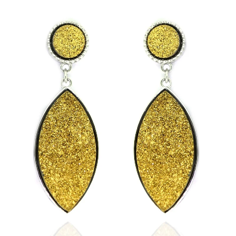 925 Sterling Silver Golden Drusy Dangle Earrings