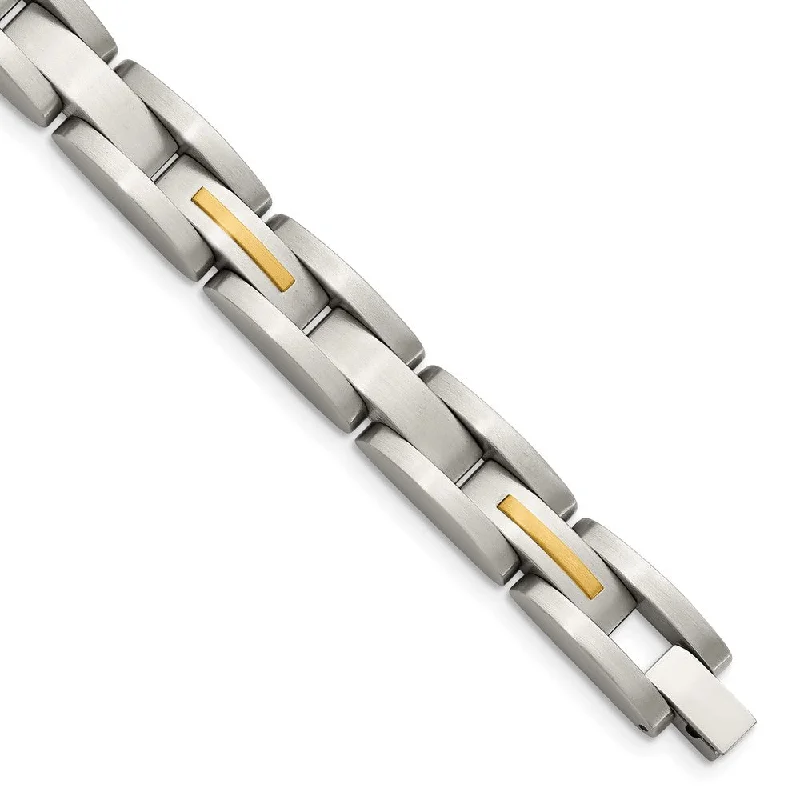 Men's Stainless Steel & 14k Yellow Gold Inlay Link Bracelet, 8 Inch