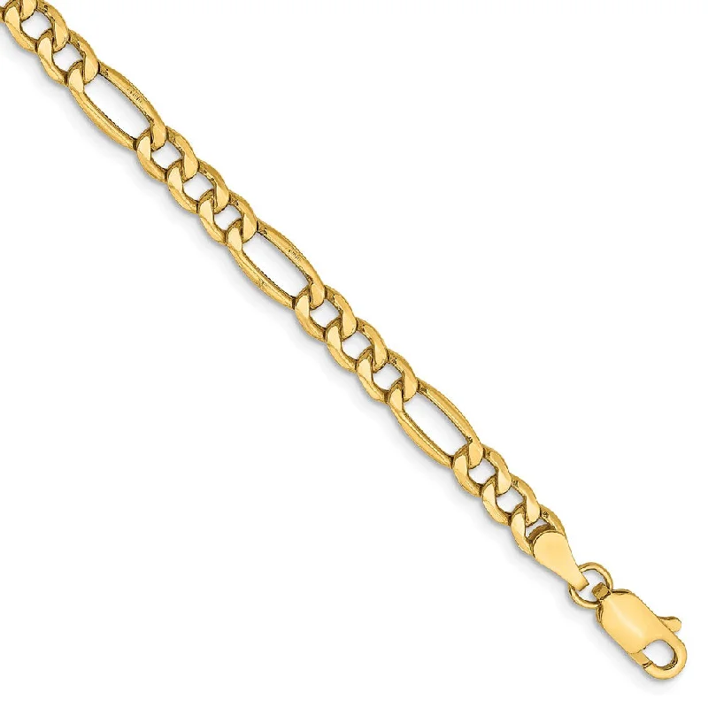 4.75mm, 14k Yellow Gold, Hollow Figaro Chain Bracelet