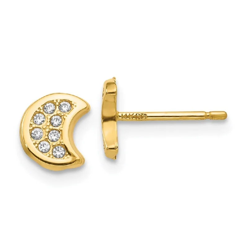 14k Yellow Gold CZ Moon Stud Earrings (L-7 mm, W-4 mm)