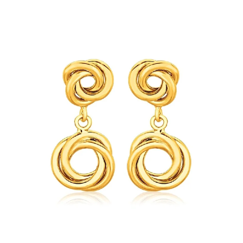 14k Yellow Gold Love Knot Stud Earrings with Drops