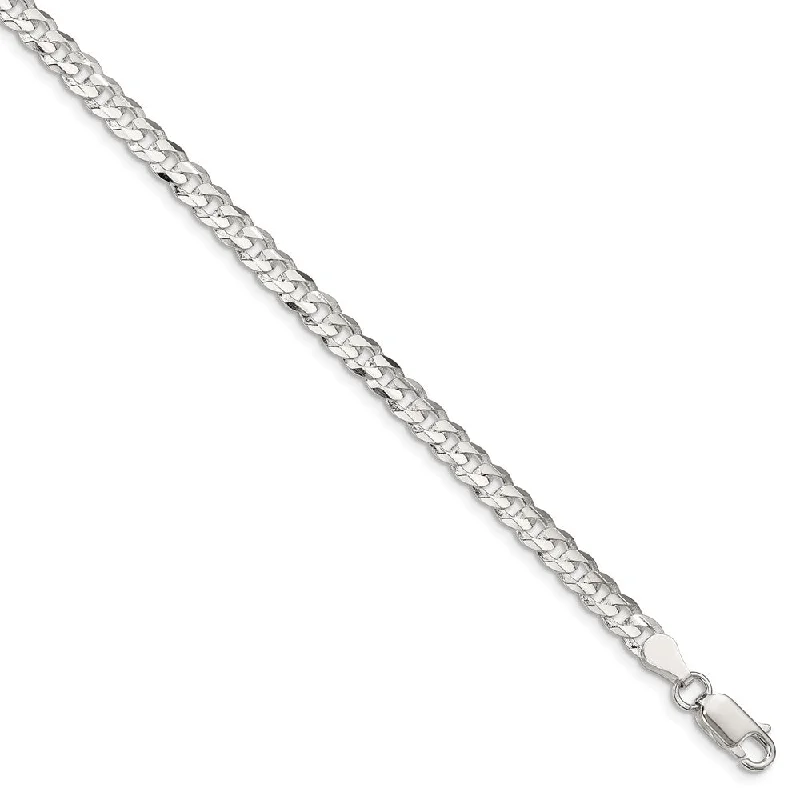 4.5mm Sterling Silver Solid Concave Beveled Curb Chain Bracelet