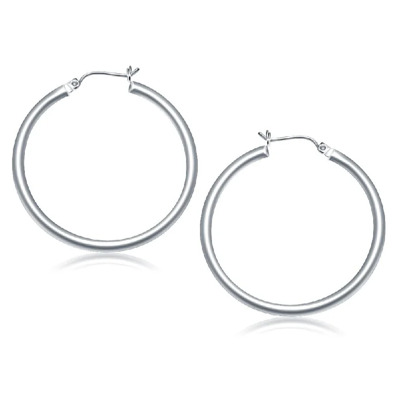 14k White Gold Polished Hoop Earrings (40 mm)