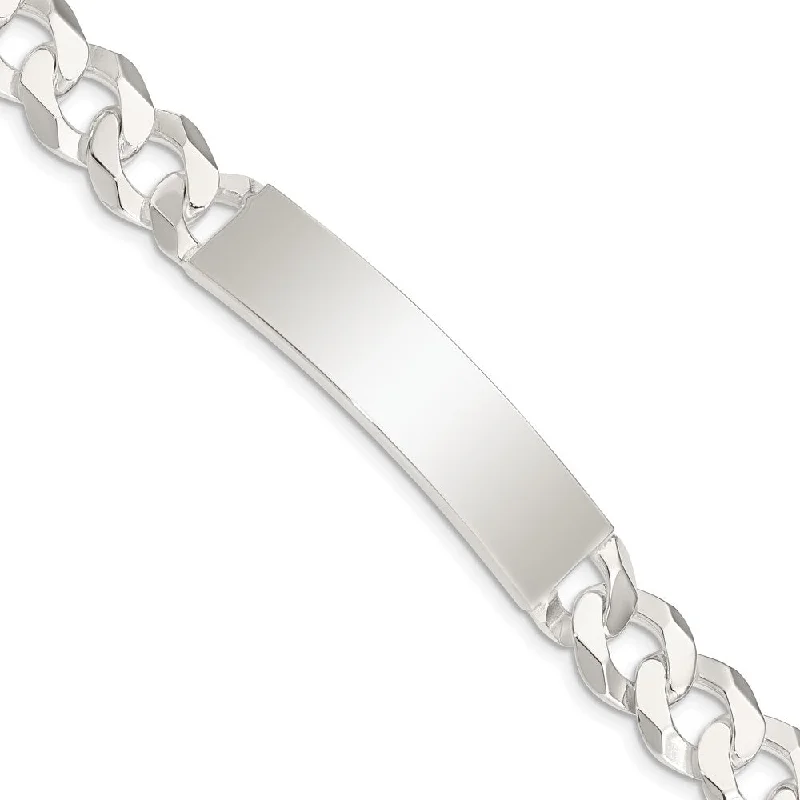 Mens 10mm Sterling Silver Polished Engravable Curb Link I.D. Bracelet