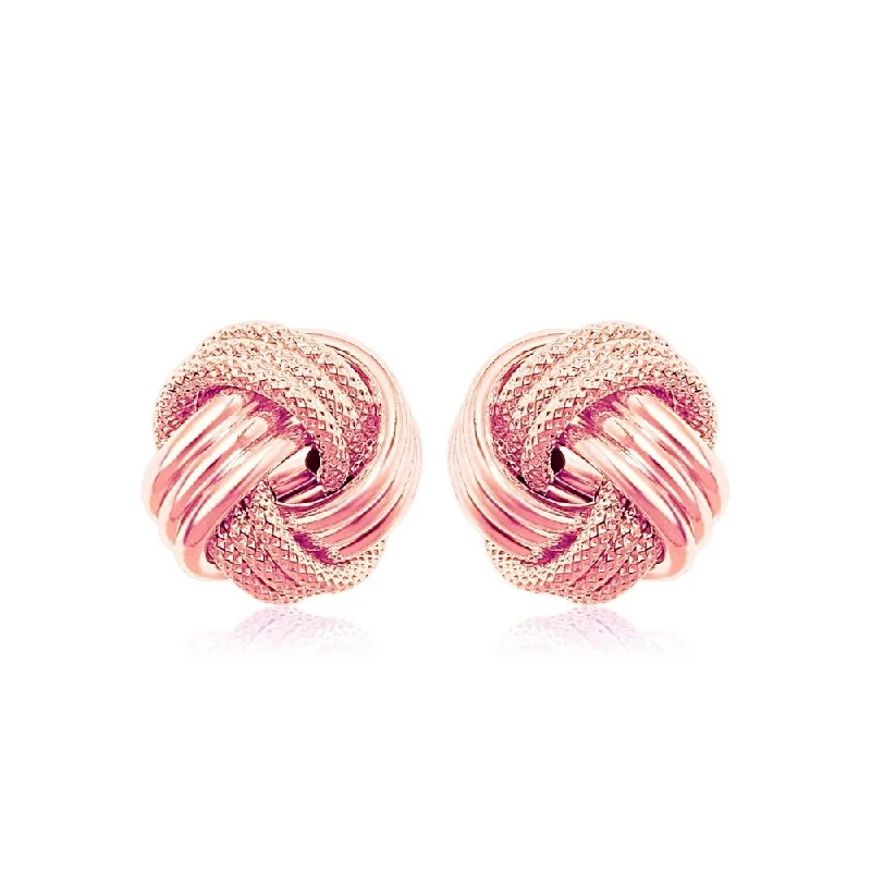 14k Rose Gold Love Knot with Ridge Texture Earrings