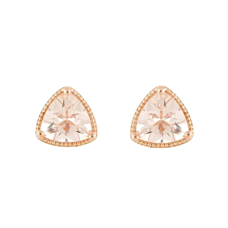 14K Rose Gold Over Ster Silver 2ctw Morganite Triangle Stud Earrings - Peach