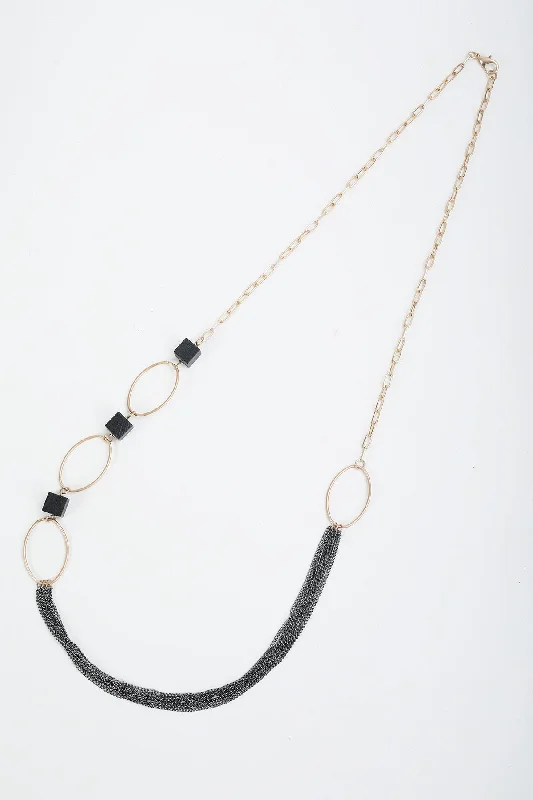 Long Black Chain Detail Necklace